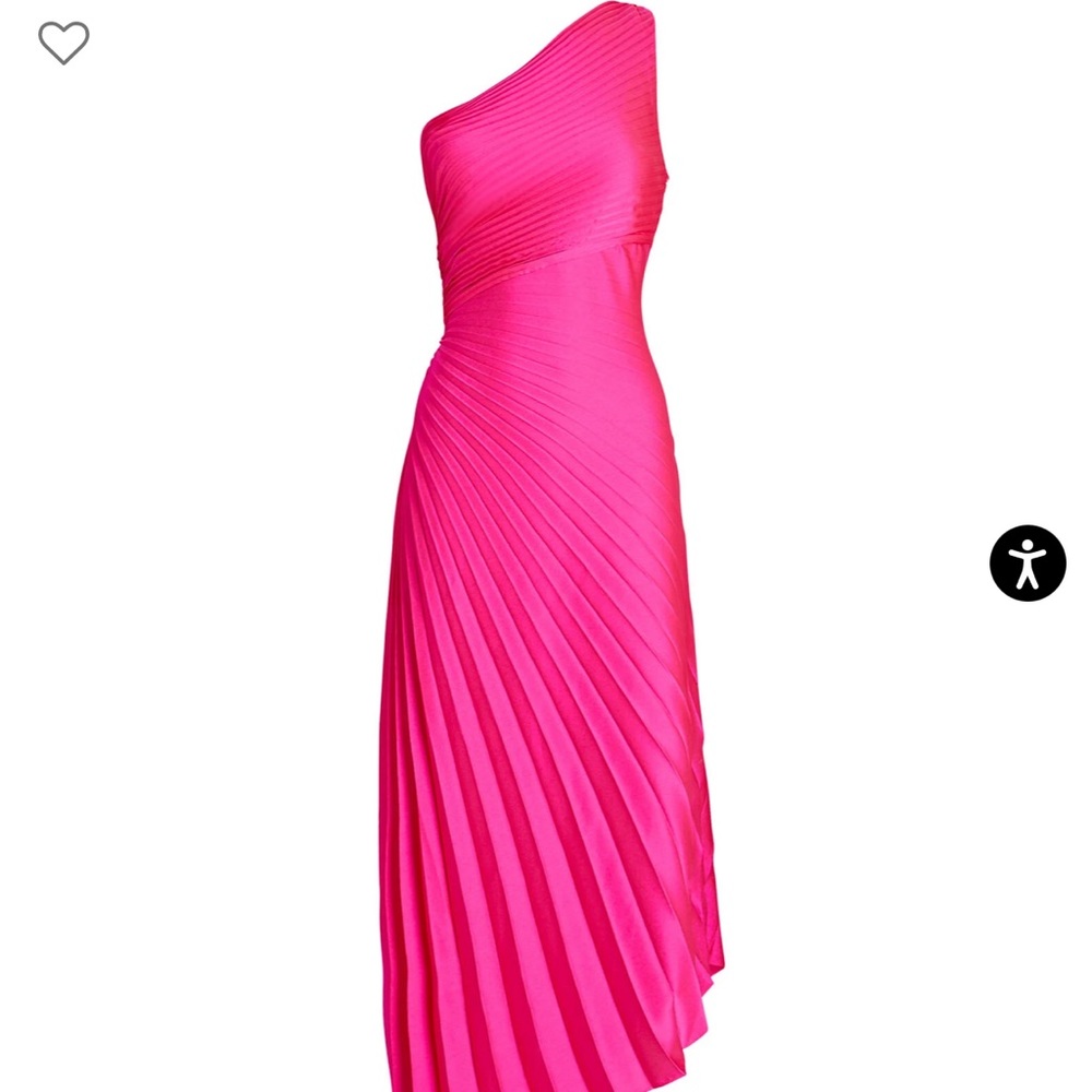 NWT. A.L.C. DELFINE ONE-SHOULDER PLISSÉ MIDI DRESS
Color: PINK
Size: US Zero (0)
